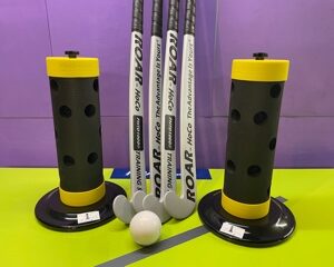 Advanced FHTD1000 field hockey training set, includes 4 field hockey sticks, 2 fhtd1000's, and a field hockey ball